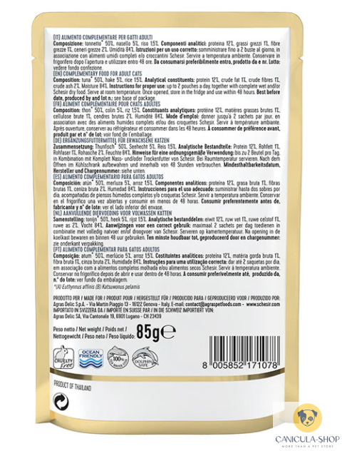 Schesir - Tuńczyk z morszczukiem dla kota saszetka 85g