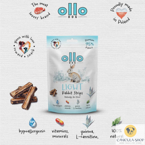 Ollo - Przysmak funkcjonalny dla psa Light Rabbit Strips 80g
