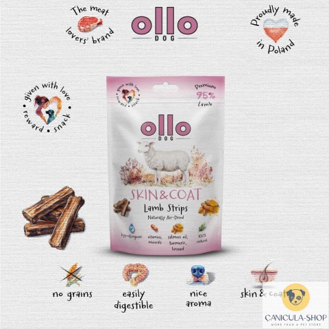 Ollo - Przysmak funkcjonalny dla psa Skin & Coat Lamb Strips 80g