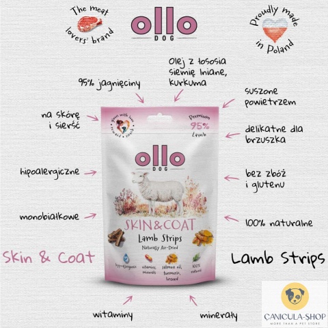 Ollo - Przysmak funkcjonalny dla psa Skin & Coat Lamb Strips 80g