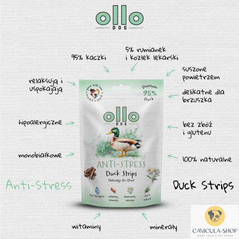 Ollo - Przysmak funkcjonalny dla psa Anti-Stress Duck Strips 80g