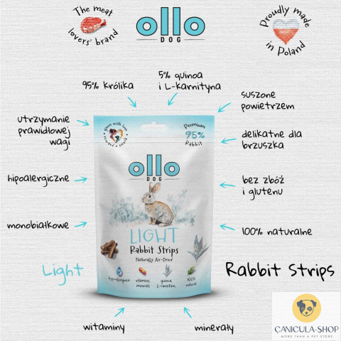 Ollo - Przysmak funkcjonalny dla psa Light Rabbit Strips 80g